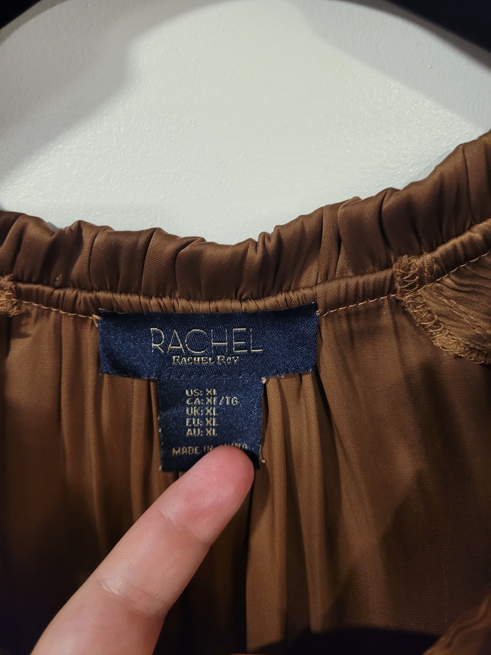 Womens Brown Pleated-Yoke Long Sleeve Blouse - Picture 2 of 2